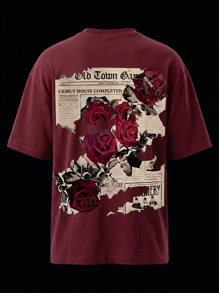 Red  Rose Over Size T-shirt